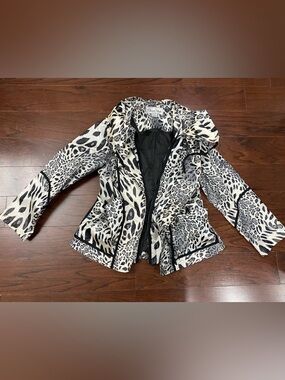 Regent Park Travel Jacket Black White Animal Print Snow Leopard Rain Wind L
